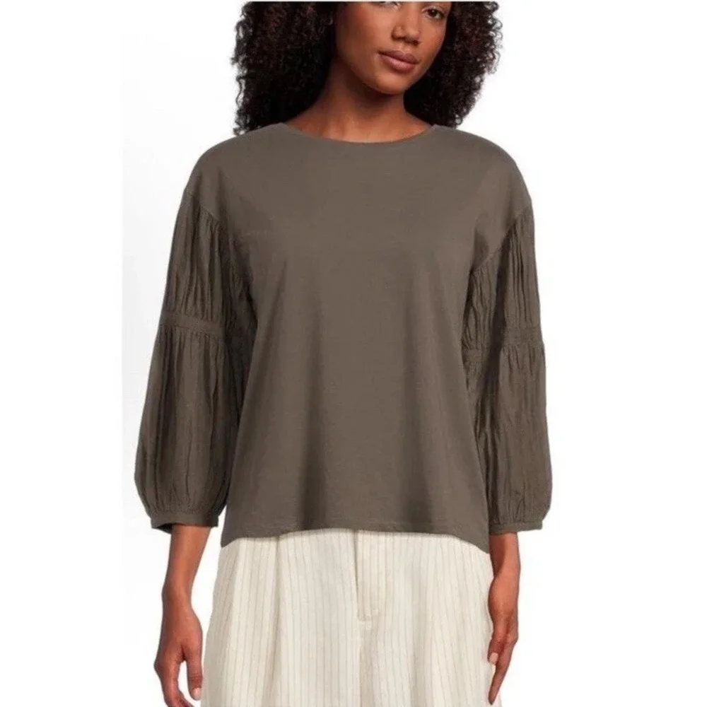 Madewell Puff Sleeve Drop Shoulder Top Gray‎ Green Dark Surplus NWT Size XXS